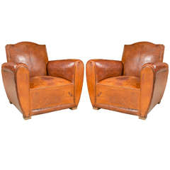 Pair of French 1930's Leather Chairs